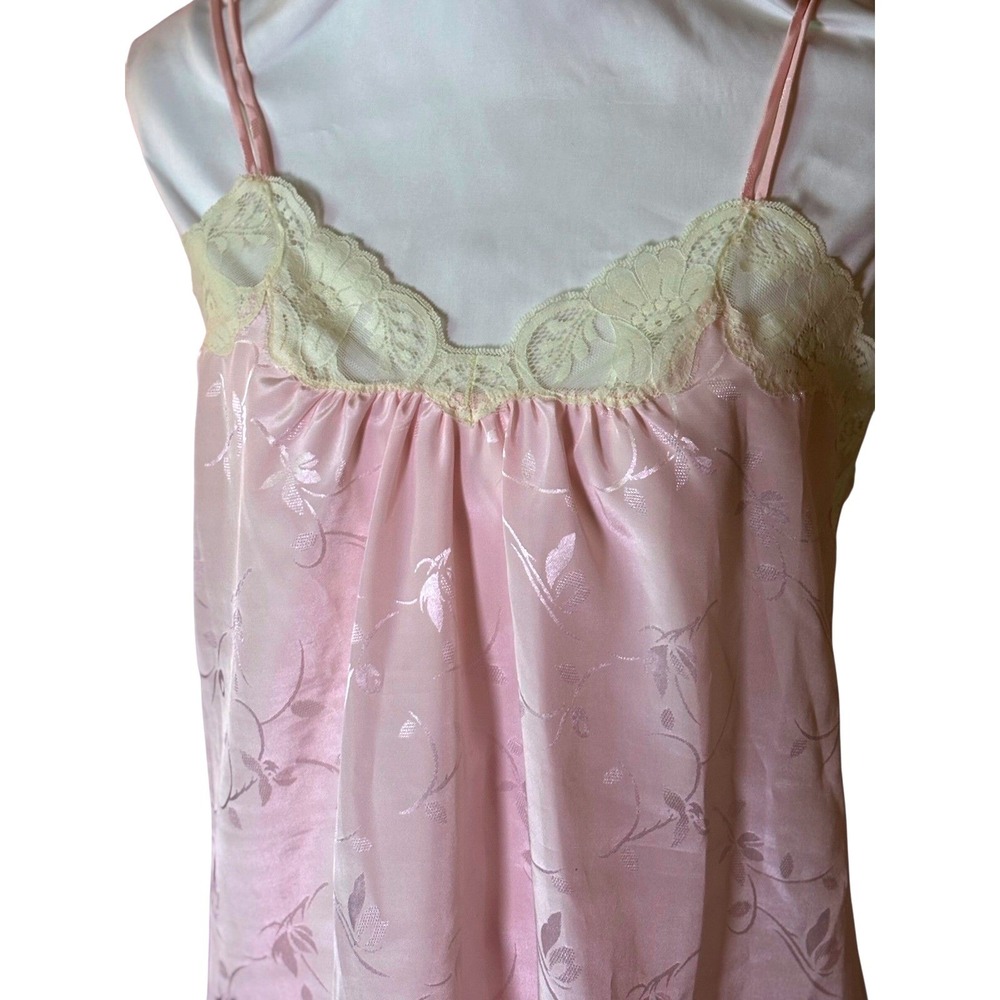 Vintage 60s Designer Pink Floral Lace Trim‎ Babydoll Slip Mad Men Lingerie SZ M